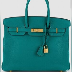 COPY Stunning like birkin not designer REAL LEATHER bag Green-tourquoise sz30